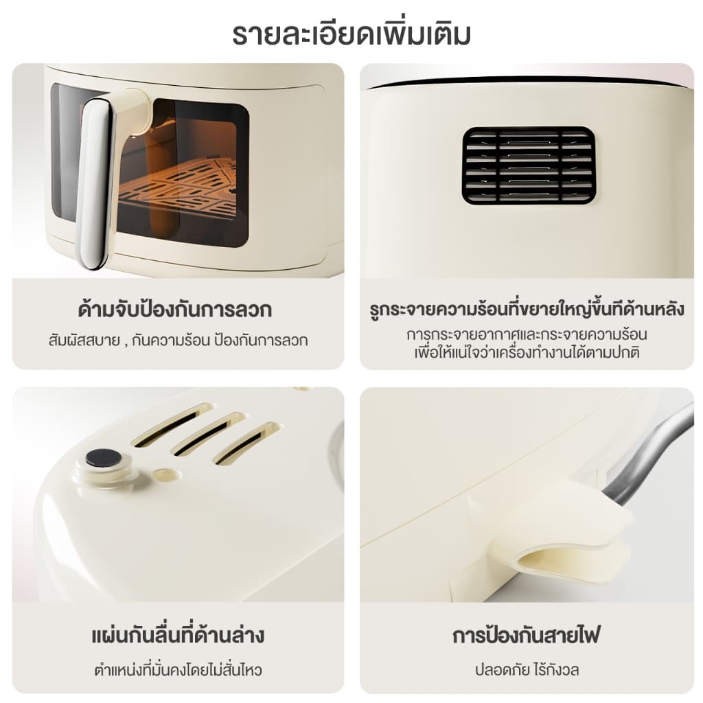 Simplus Airfryer หม้อทอดไร้น้ำมัน 6.5L ความจุขนาดใหญ่ 1500W หน้าต่างกระจกใส KQZG018 รูปที่ 8