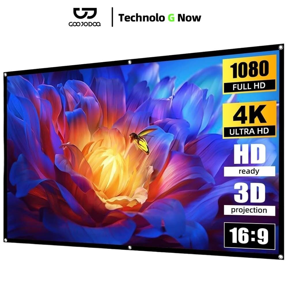 GOOJODOQ หน้าจอโปรเจคเตอร์ Hd พับได้ แบบพกพา สําหรับโฮมเธียเตอร์ ฉายภาพยนตร์ ในร่ม กลางแจ้ง รูปที่ 1