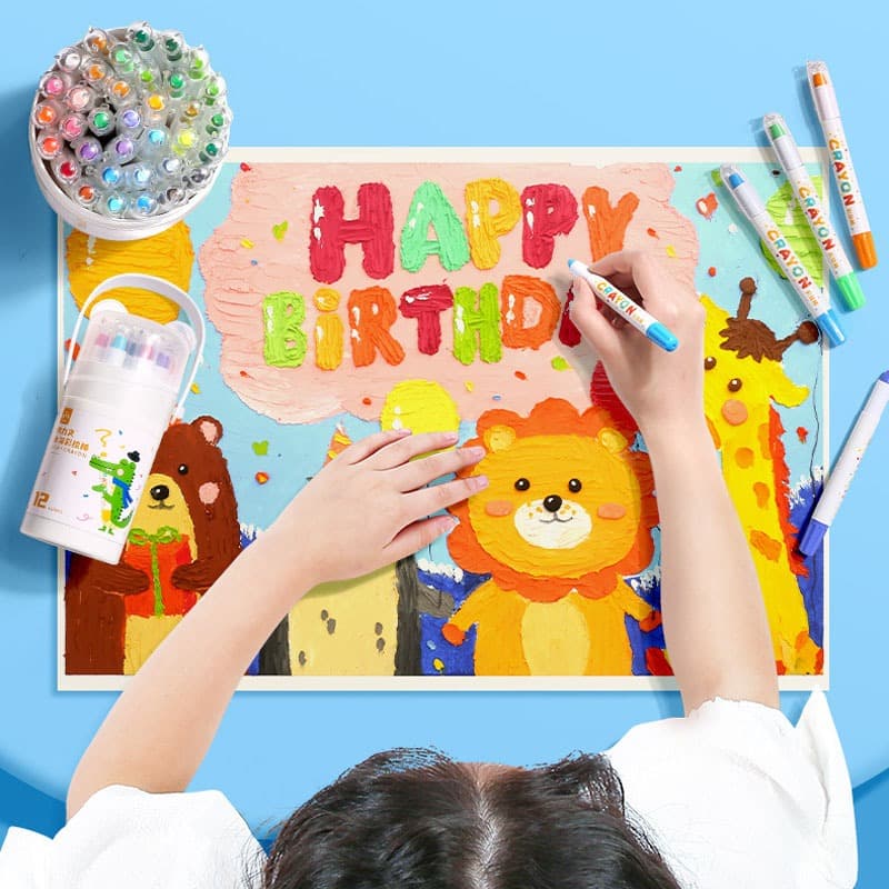 สีเทียนระบายน้ำ สีเทียนปลอดสารพิษ สีเทียนเด็กปลอดสารพิษ 12/24/36/48สี ซักได้ หมุนได้ ของเล่นระบายสี รูปที่ 4