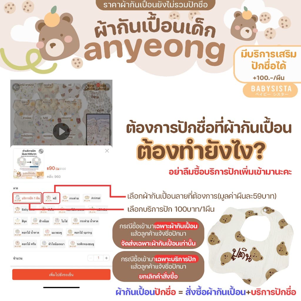 ผ้ากันเปื้อนเด็ก Babysista รุ่น Annyeong มีบริการเสริมปักชื่อได้ รูปที่ 2