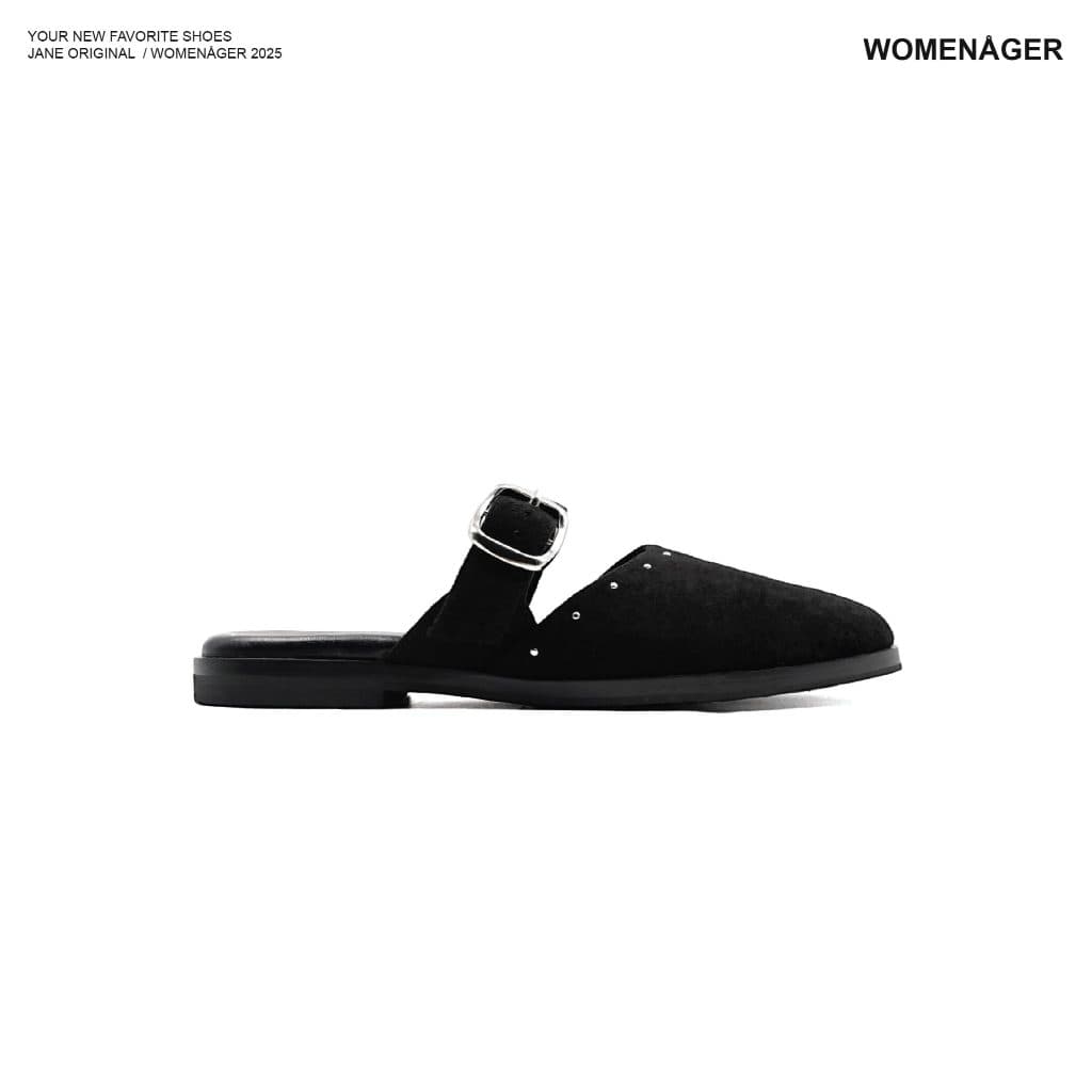womenager - Jane Original สี Black suede with metal studs รองเท้าแตะคัทชูเปิดส้น สวมใส่ง่าย รูปที่ 3