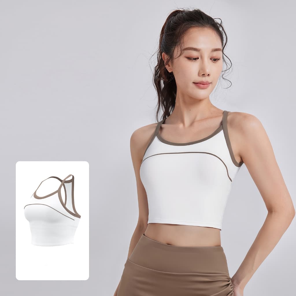 mvp sport ยกทรงสำหรับสตรี Sport Bra ออกกำลังกาย เสื้อบราโยคะ สปอร์บราสายไขว้หลัง แผ่นรองหน้าอกคงที่ในตัว รูปที่ 3