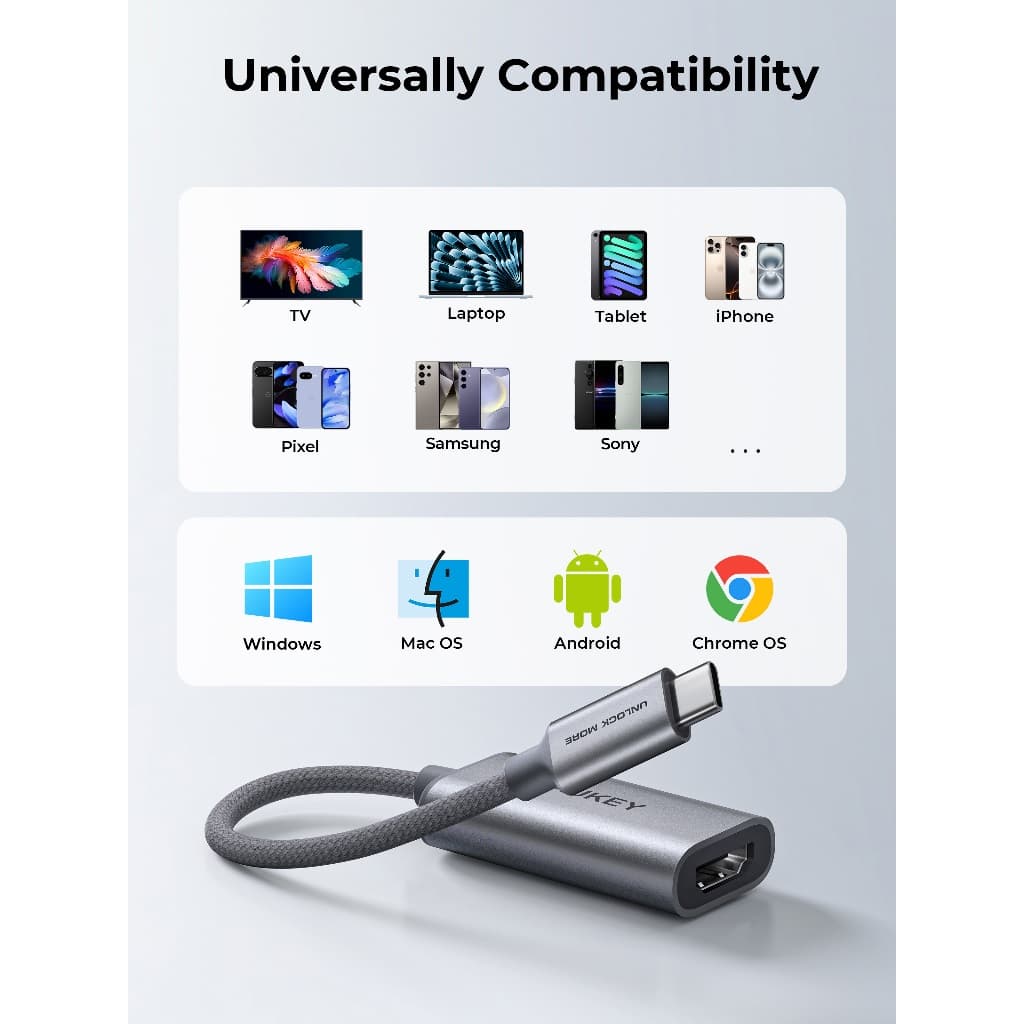 AUKEY UH-H01 USB-C to HDMI 2.0 Adapter | รองรับ 4K@60Hz | สายถักไนลอน | เคสอะลูมิเนียม รูปที่ 8