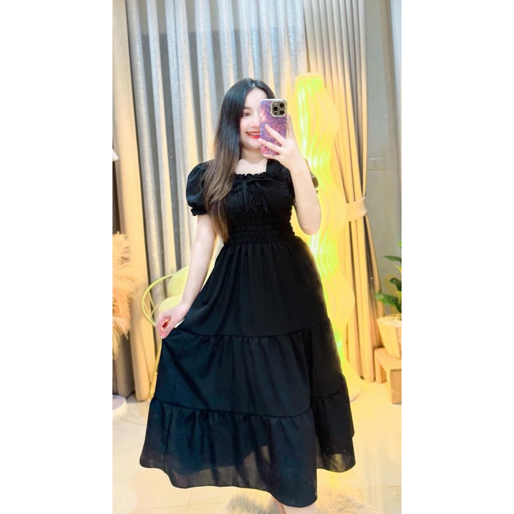 SP shop ชุดเดรส อกสม็อค ผ้าไหมอิตาลี ใส่เที่ยว ใส่คลุมท้องได้ รูปที่ 6