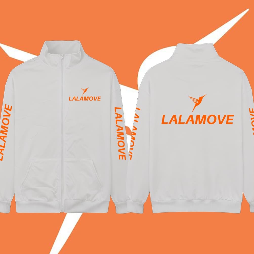 LALAMOVE คาร์ดิแกน ลาลามูฟ โลโก้สีสด Stand up collar cardigan แบบสวม ซิป สกรีนแบบเฟล็ก PU Hooded cardigan M-3XL Unisex รูปที่ 1