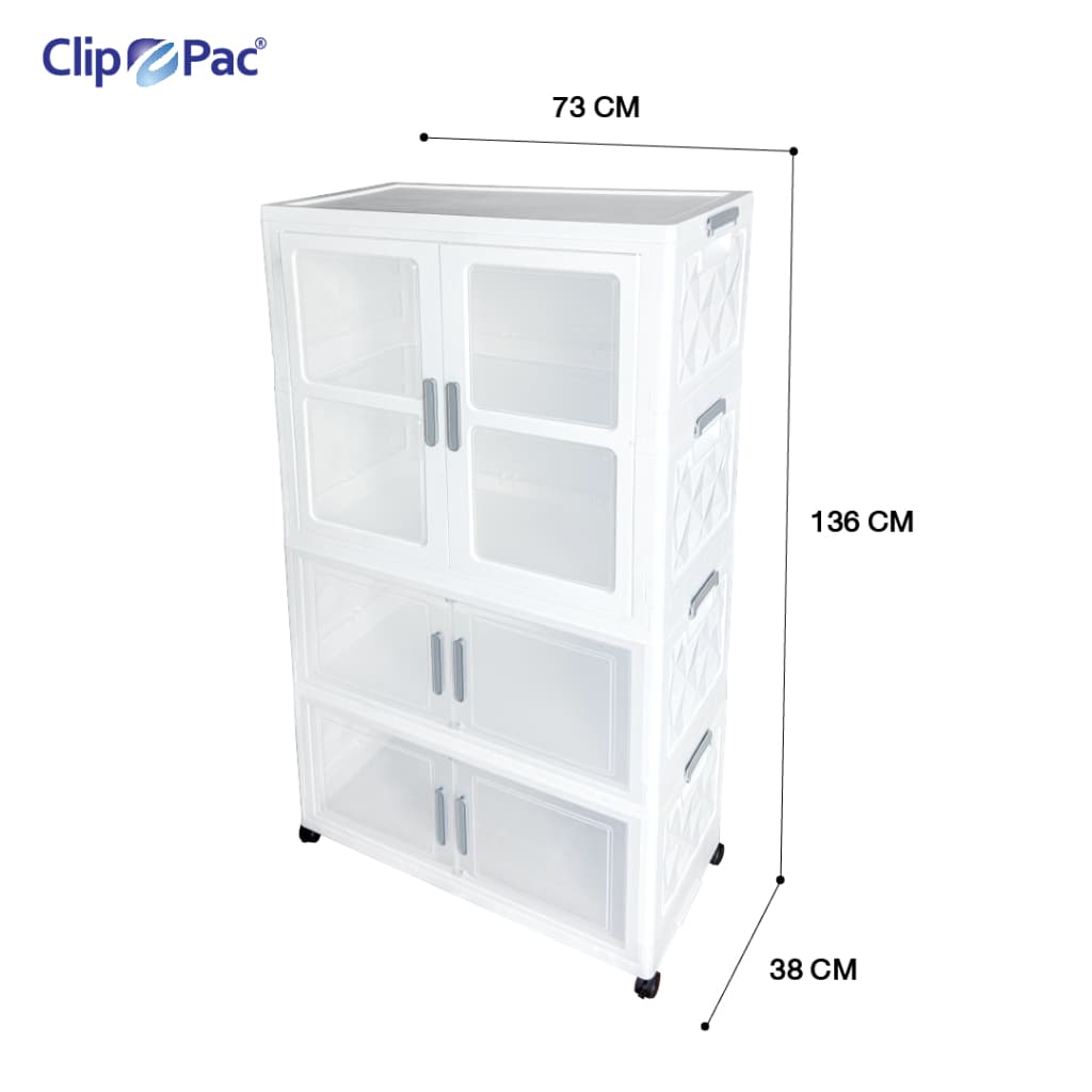 Clip Pac ตู้เสื้อผ้า ตู้เก็บของ ตัวใหญ่ 2-4 ชั้น มีราวแขวน* หน้ากว้าง 73 CM มีล้อ พับเก็บได้ บานเปิด-ปิดแม่เหล็ก รูปที่ 2