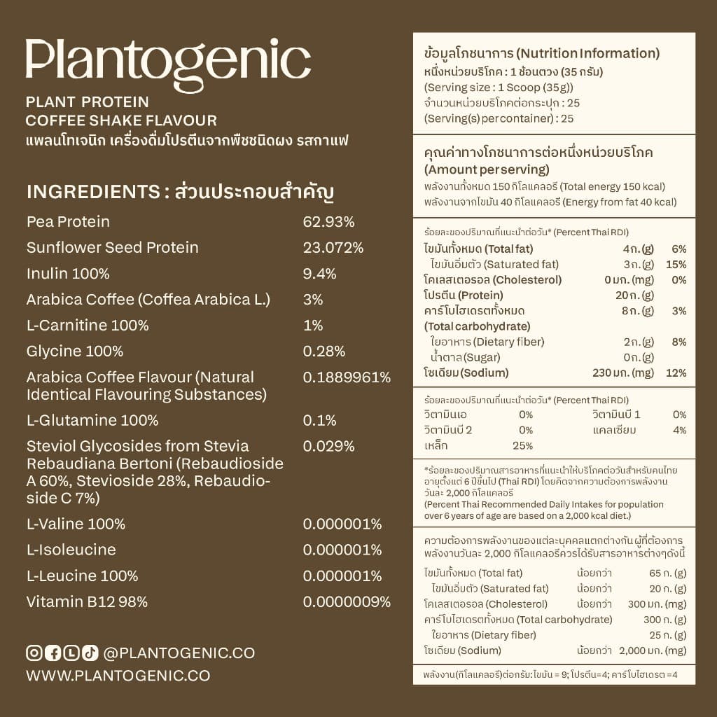 Plantogenic - Coffee Shake Plant Protein โปรตีนพืชรสกาแฟ โปรตีน 20g NON-GMO ไม่มีถั่วเหลือง ไม่เติมน้ำตาล รูปที่ 5