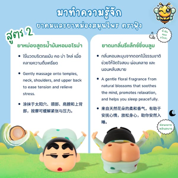 ยาดม & ยาหม่องตราฟุ้ง 2in1 สูตร 4 กลิ่นหอมสดชื่น คลายเครียด พกง่าย - ชินจังยาดมสมุนไพร ใช้ได้ทุกที่! รูปที่ 4