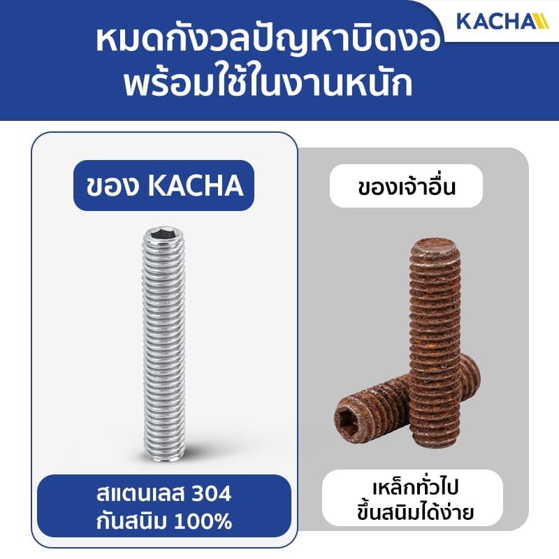 Kacha สกรูตัวหนอน สกรูหัวจมหกเหลี่ยม สแตนเลส 304 ขนาด M8 ยาว 6-50มิล ทนทานสนิมและการกัดกร่อน GB77 รูปที่ 6