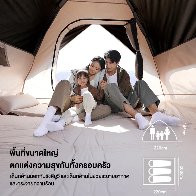 เต็นท์ เต็นท์สนาม เต็นกางอัตโนมัติ สำหรับ 3-4 คน แถมฟรีกระเป๋าและ เดินป่า พับได้ กันฝน ตาข่ายป้องกันแมลง รูปที่ 2