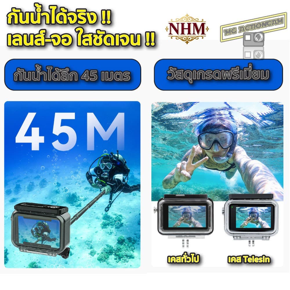 Action6เคสกันน้ำ DJI OSMO Action 3/4/5 PROป้องกันดำน้ำใต้น้ำ พร้อมขาตั้งอุปกรณ์เสริม เคสกล้องสปอร์ต รูปที่ 1