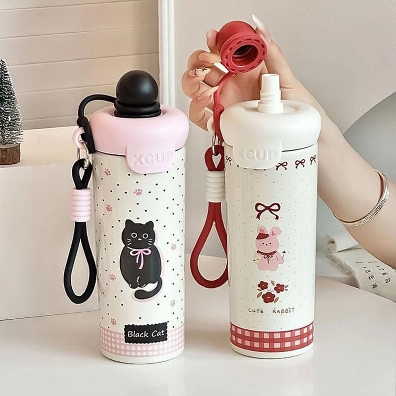 แก้วน้ำเก็บความเย็น ฟางถ้วยเก็บความร้อน 316 สแตนเลส 600ml/20oz แก้วมีฝาปิด พกพาสะดวก ลายน่ารัก ขวดน้ํา รูปที่ 7