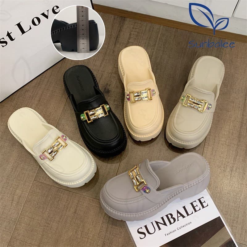 SHO-SUNX88รองเท้าพื้นนิ่ม สไตล์เกาหลีน้ำหนักเบา รองเท้าแฟชั่น รองเท้าเสริมส้น สูง 7 cm. ส้นสูง วัสดุยาง สีพื้นน่ารัก รูปที่ 4