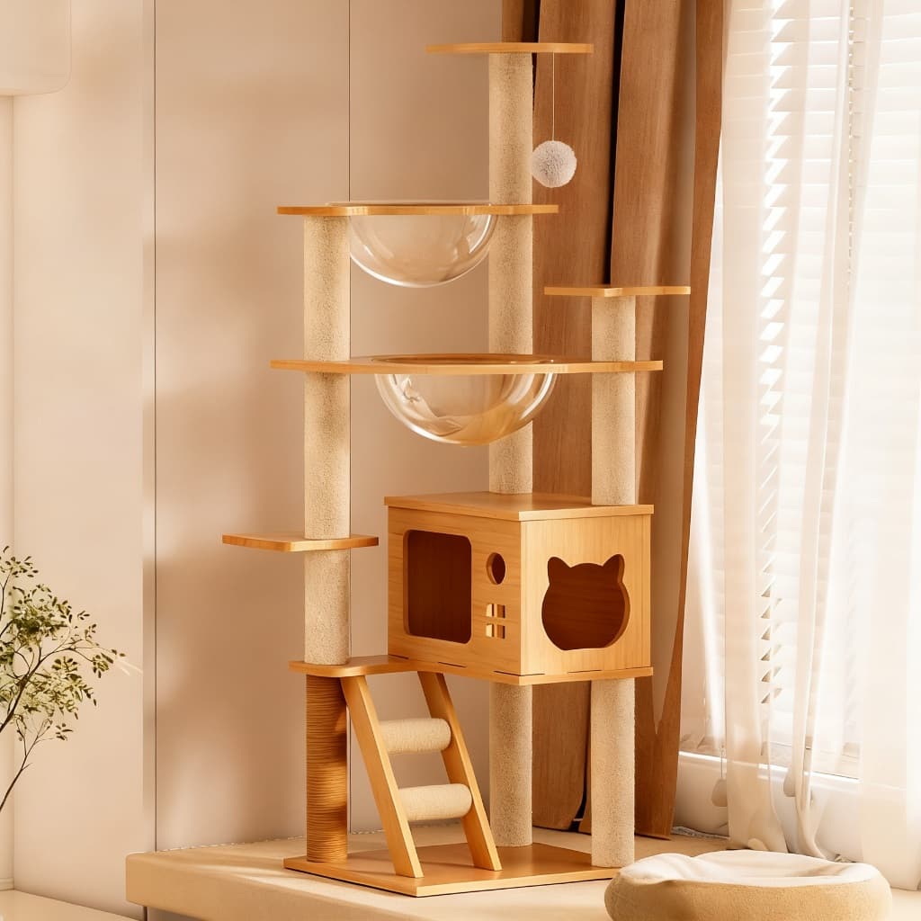 L&Q คอนโดแมว 3 in 1 คอนโดไม้แมว145cm บ้านแมวใหญ่ ของเล่นแมว เหมาะกับแมวหลายตัว ปีน-นอน-เล่น รูปที่ 9