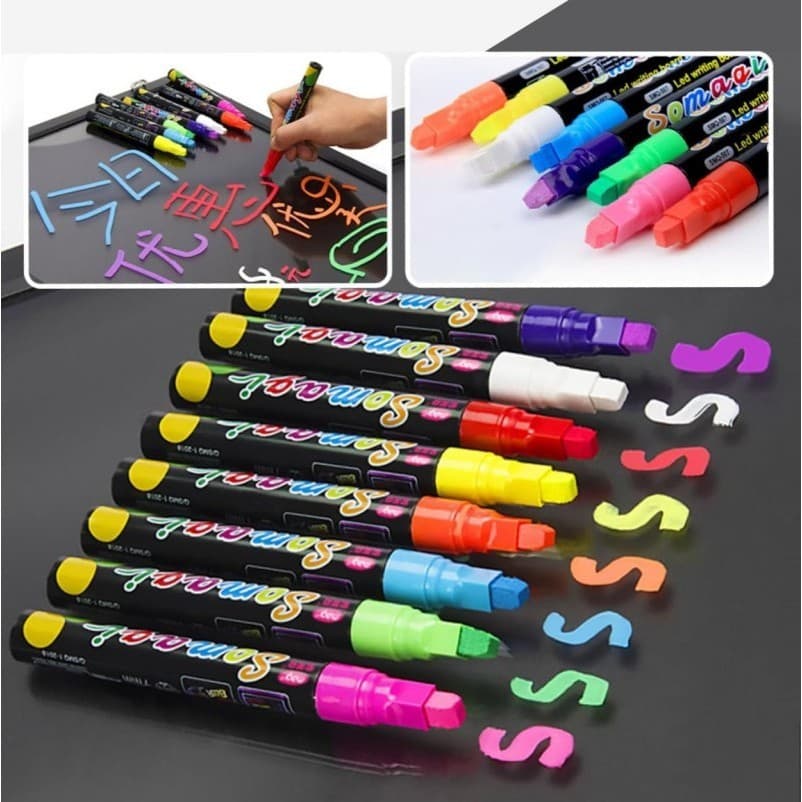 8 ชิ้น ปากกาชอล์กน้ำ ชอล์คมาร์คเกอร์ 7MM Liquid Chalk Markers ปากกาเขียนกระจก กระดานดําภาพวาดปากกา ไร้ฝุ่นลบได้ รูปที่ 4