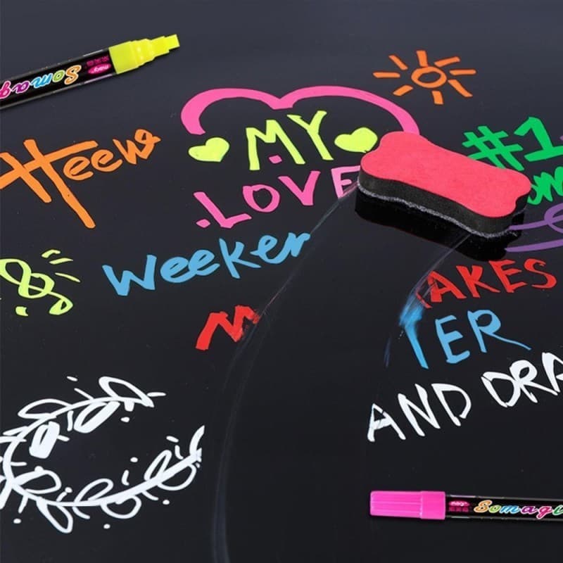 8 ชิ้น ปากกาชอล์กน้ำ ชอล์คมาร์คเกอร์ 7MM Liquid Chalk Markers ปากกาเขียนกระจก กระดานดําภาพวาดปากกา ไร้ฝุ่นลบได้ รูปที่ 8