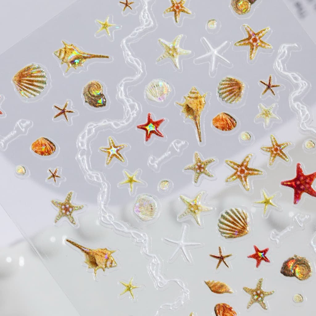 สติกเกอร์ติดเล็บ 5D ลายเปลือกหอย ทะเล หาดทราย วิ๊งวั๊บสวยงาม แผ่นละ 9 บาท รูปที่ 5