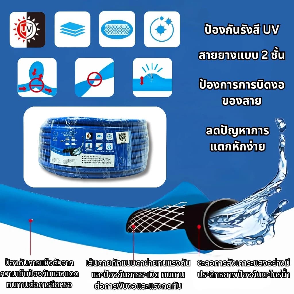 LUCKYLOTUS สายยางยางเอนกประสงค์ สีฟ้า หนา ทนทาน เลือกขนาดได้ 4หุน/5หุน/6หุน ยาว 10/15/20/30 เมตร รูปที่ 3