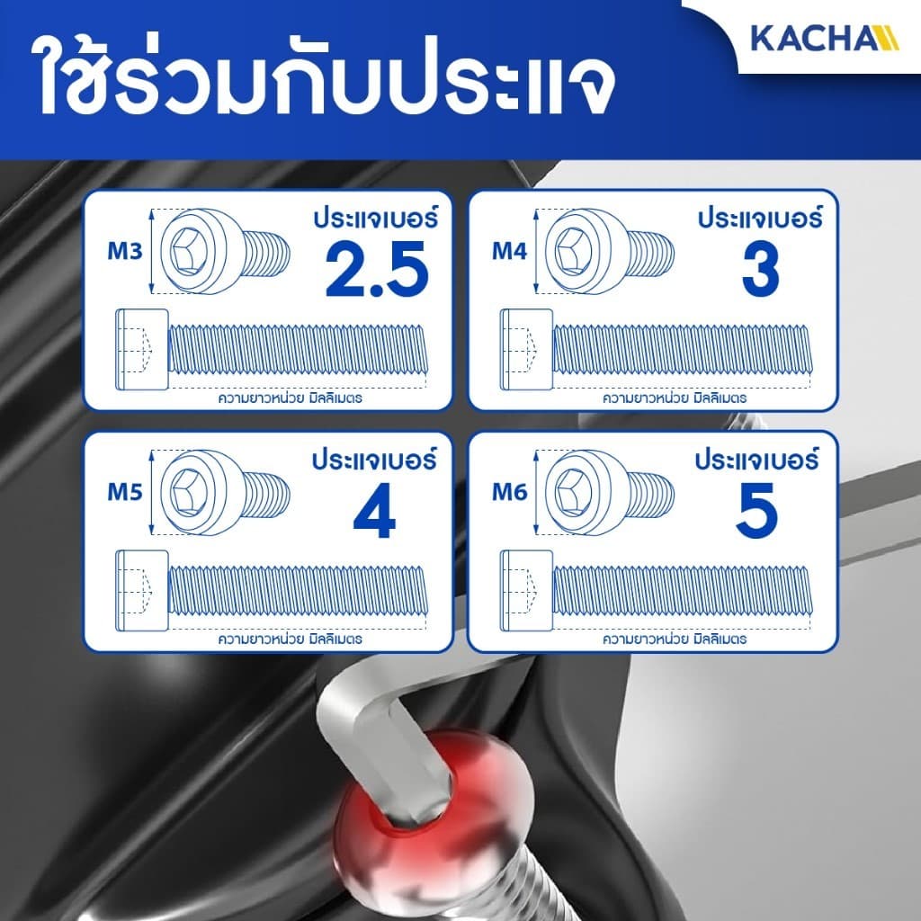 KACHA 50 ตัว M5 M6 น็อต สกรู หัวจม สแตนเลส 304 เกลียวมิล ตลอด หยาบ Hex Socket Head Cap Screw DIN912 รูปที่ 4