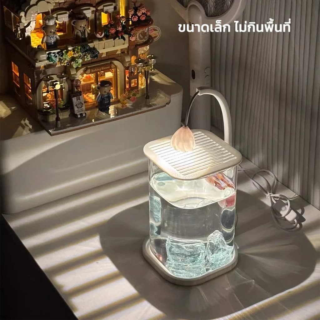 ปลากัดถัง ใหม่ ปลาสวยงาม ตู้เลี้ยงปลาเบต้ากระจกใส สำหรับปลากัด วางไว้บนโต๊ะทํางานของคุณ มีไฟ LED สําหรับให้แสงสว่าง รูปที่ 4