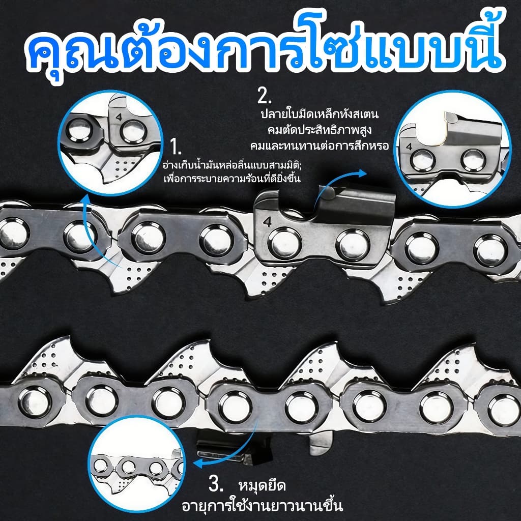 บาร์+โซ่เลื่อยยนต์ 6นิ้ว/8นิ้ว/12นิ้ว/20นิ้ว ครบชุด เหมาะสำหรับเลื่อยโซ่ยนต์ เลื่อยไฟฟ้า โซ่คม ทนทาน รูปที่ 6