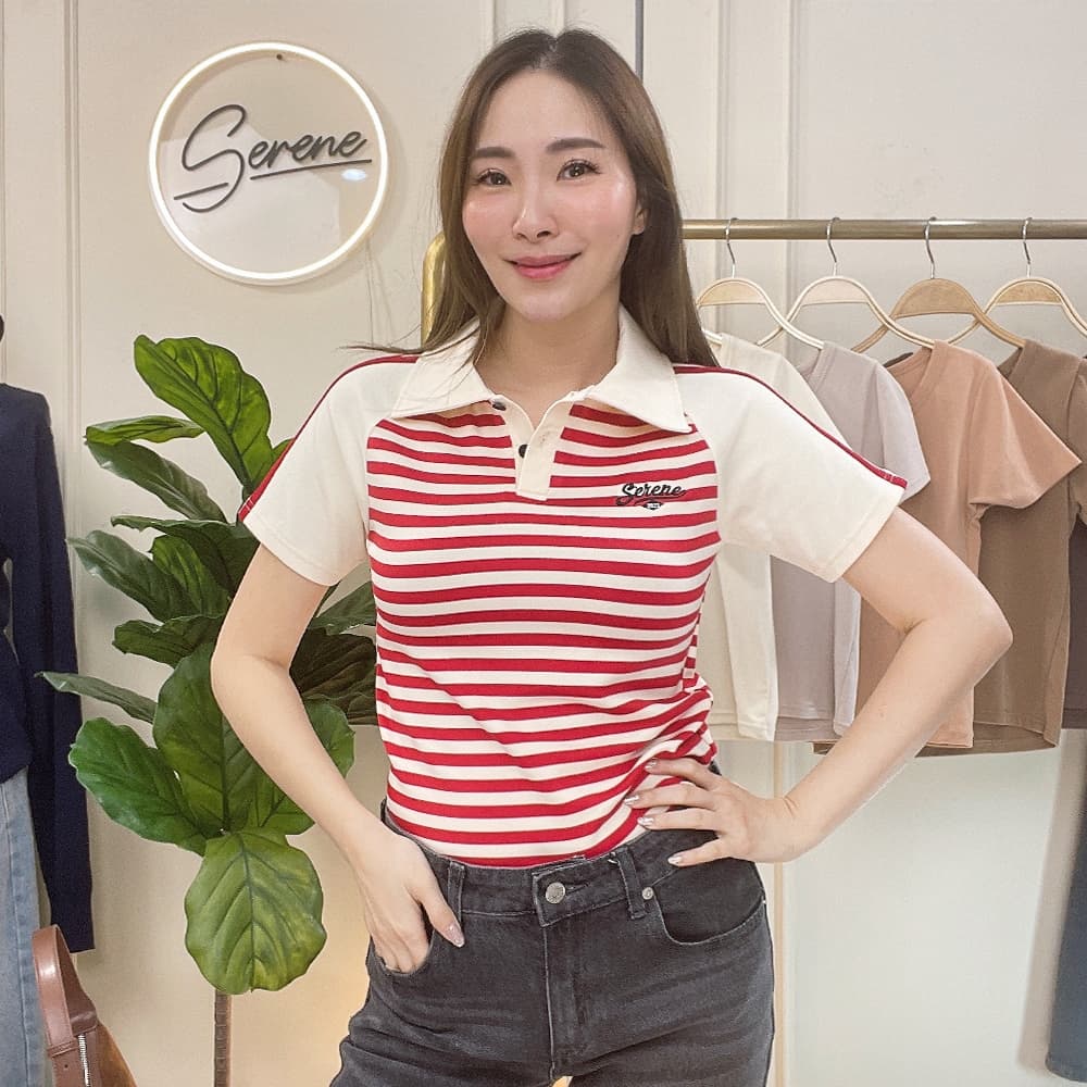 Serene's Choice เสื้อคอโปโล แขนสั้น รุ่น Harry ลายทาง ปักโลโก้ Short Sleeve Striped Polo Logo รูปที่ 9