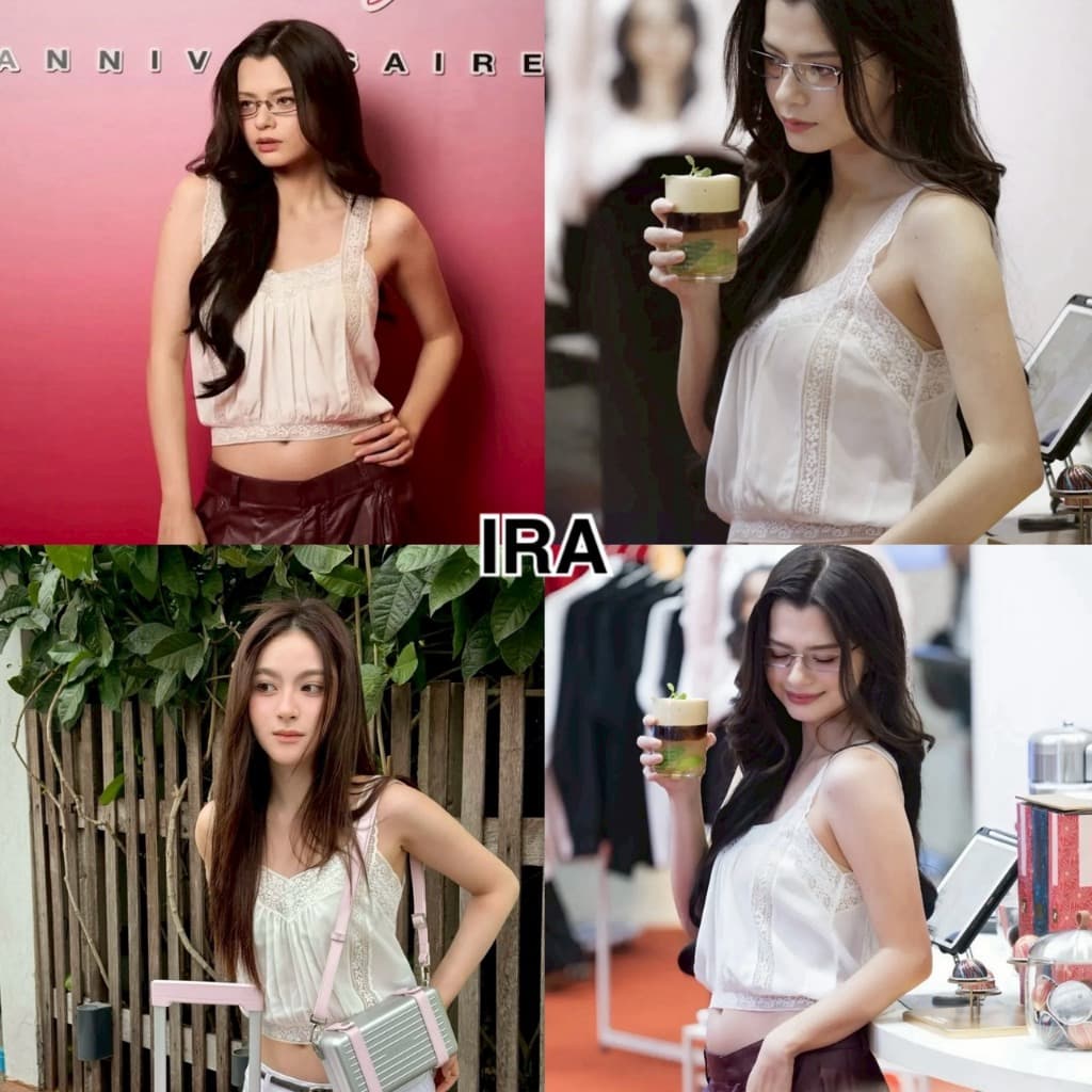 BY IRA Helena Top. เสื้อกล้ามสายเดี่ยวแต่งลูกไม้ ซีทรูข้างๆ รูปที่ 2