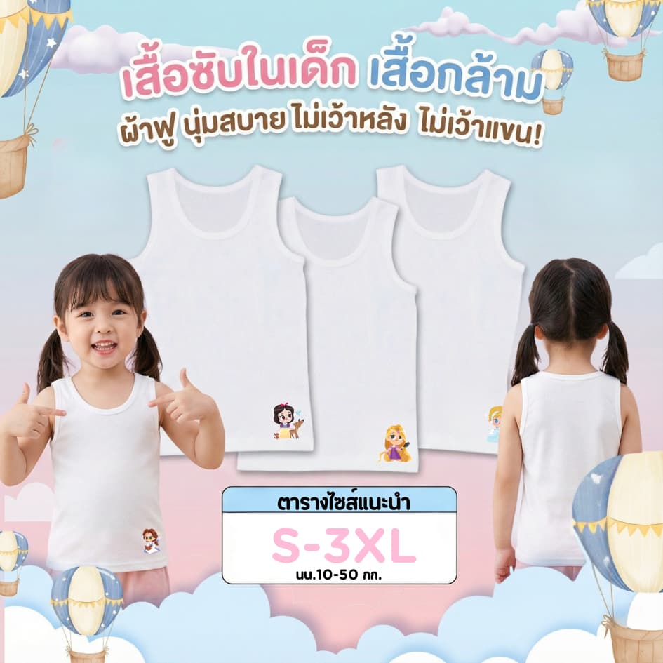 ซับในเด็กหญิง เสื้อกล้ามเด็กผู้หญิง ลายเจ้าหญิง นุ่มระบายอากาศได้ดี ไซส์ 2-13 ปี #เสื้อกล้าม รูปที่ 1