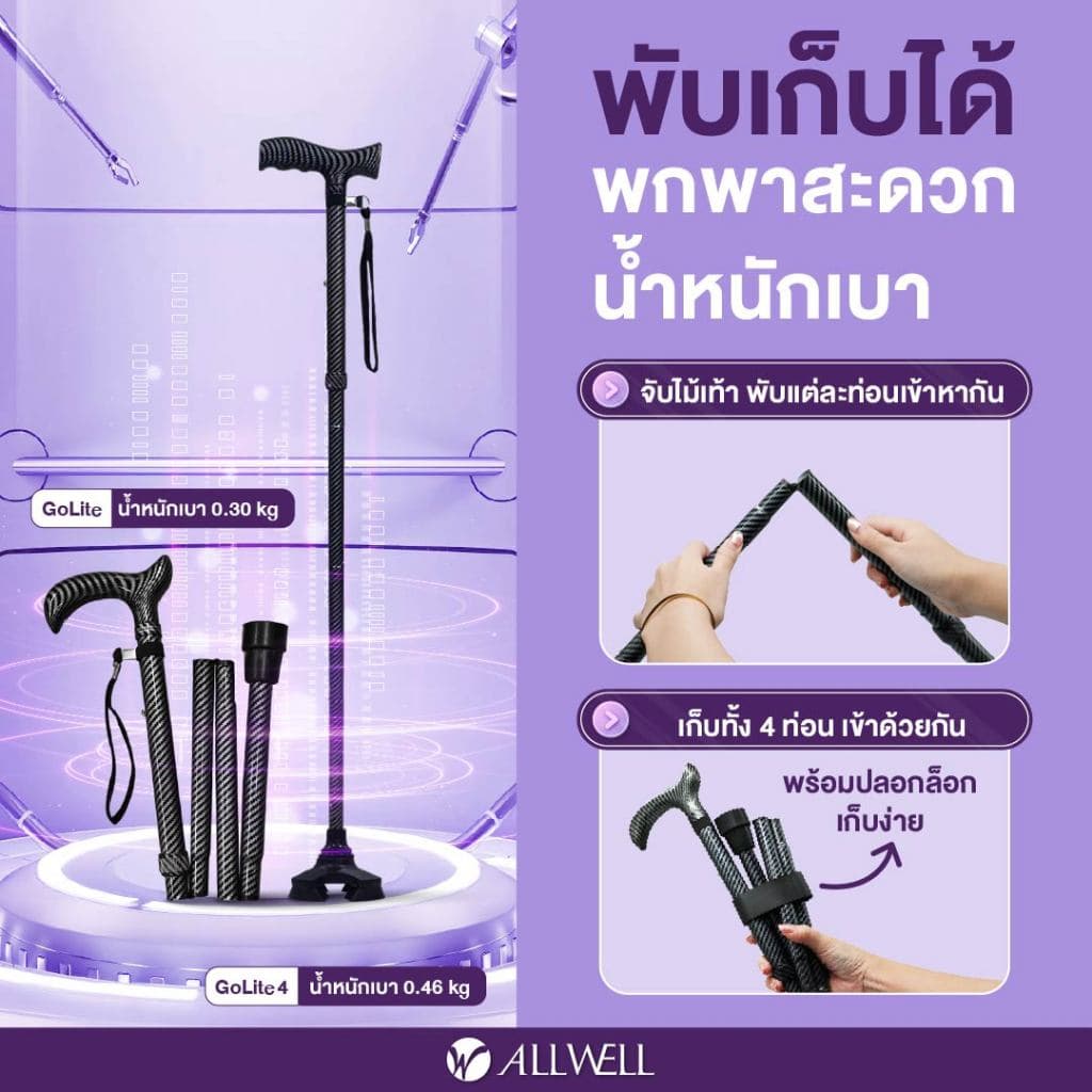 ALLWELL ไม้เท้าช่วยเดินพับได้ ช่วยพยุง รุ่น GOLITE / GOLITE4 ไม้เท้าพยุงเดินพับได้ Walking Stick มีให้เลือก รูปที่ 4