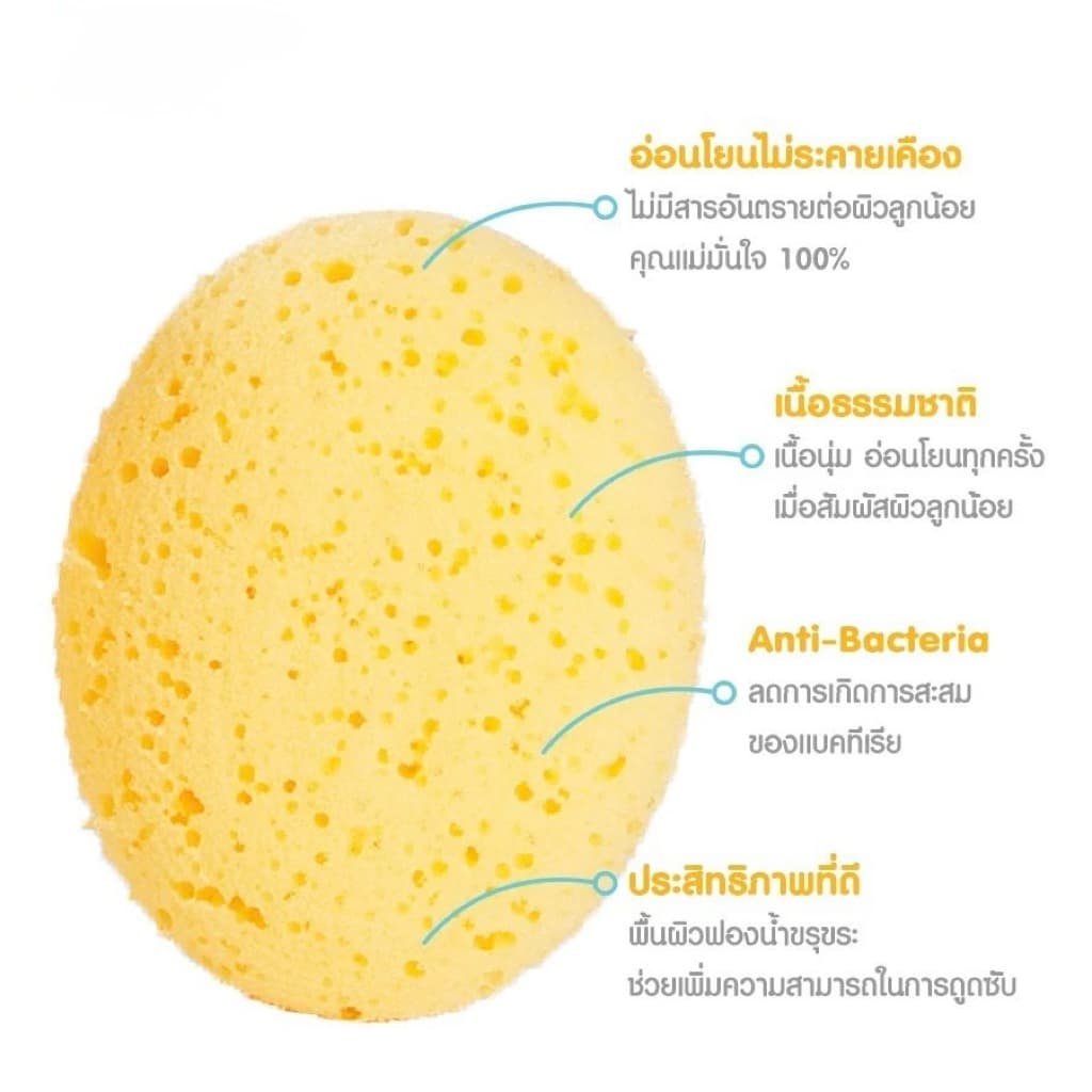 ฟองน้ำ มามูน ฟองน้ำอาบน้ำเด็ก แอนตี้แบคทีเรีย เสมือนฟองน้ำธรรมชาติ อุปกรณ์อาบน้ำเด็ก ขนาด 6*9*3.5ซม. รูปที่ 5