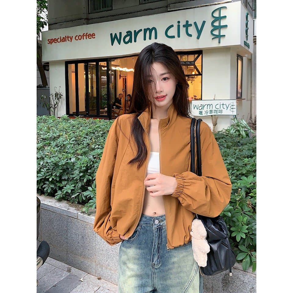 Hotgirl เสื้อคลุมแขนยาวผู้หญิง เสื้อคลุมสั้นผู้หญิง ซิป ดีไซน์เชือกผูก สไตล์เกาหลีเรียบง่าย หลวมและสบาย รูปที่ 4