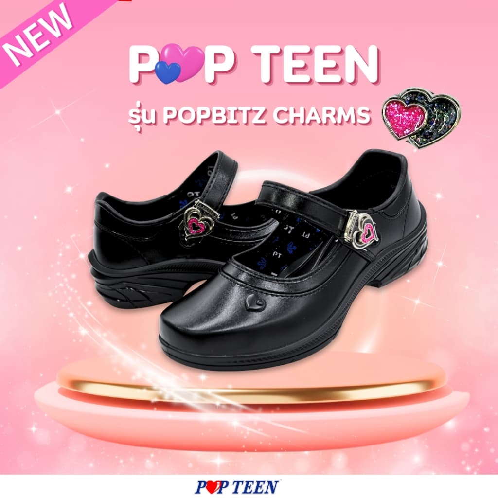 รองเท้านักเรียนหญิง Popteen รุ่นใหม่ล่าสุด หัวใจเพชรสีชมพู popteen ปีล่าสุด Size 30-42 รูปที่ 6
