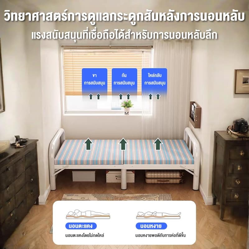 เตียงพับได้ เตียงพับอเนกประสงค์ ไม่ต้องประกอบ 190*120*40cm เตียงนอนพับได้ ลายทาง พร้อมเบาะรองนอน Folding Bed รูปที่ 6