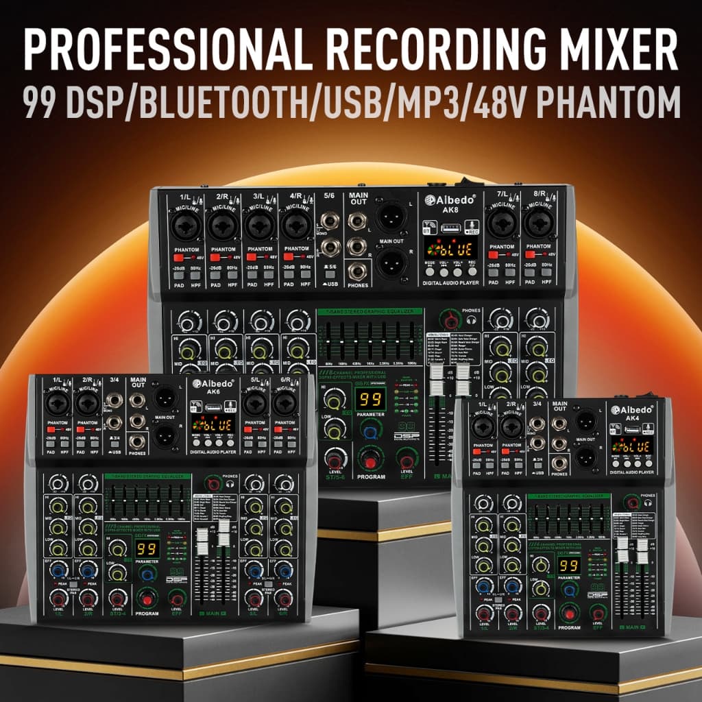 Ready Stock Audio Mixer ผลิตภัณฑ์ในสต็อก ABD-AK4/6/8 Channel มิกเซอร์เสียงมืออาชีพ 99 DSP เสียงบลูทูธ USB อินเตอร์เฟซเสี รูปที่ 1