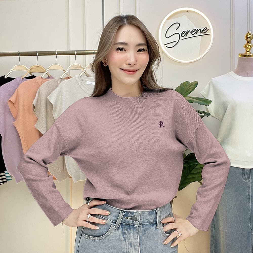 Serene's Choice เสื้อคอปีน แขนยาว ผ้าไหมพรม ผู้หญิง High Neck Knit Sweater ปักโลโก้ Serene รูปที่ 8