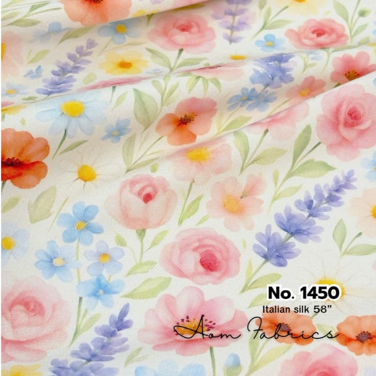 Aom Fabrics ผ้าไหมอิตาลี่เกรดA No.1450-1455 120 แกรม หน้ากว้าง 58 นิ้ว เนื้อนุ่มลื่น ไม่บาง ลายสวยมากก รูปที่ 6