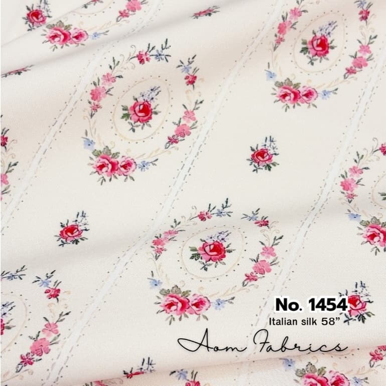 Aom Fabrics ผ้าไหมอิตาลี่เกรดA No.1450-1455 120 แกรม หน้ากว้าง 58 นิ้ว เนื้อนุ่มลื่น ไม่บาง ลายสวยมากก รูปที่ 7