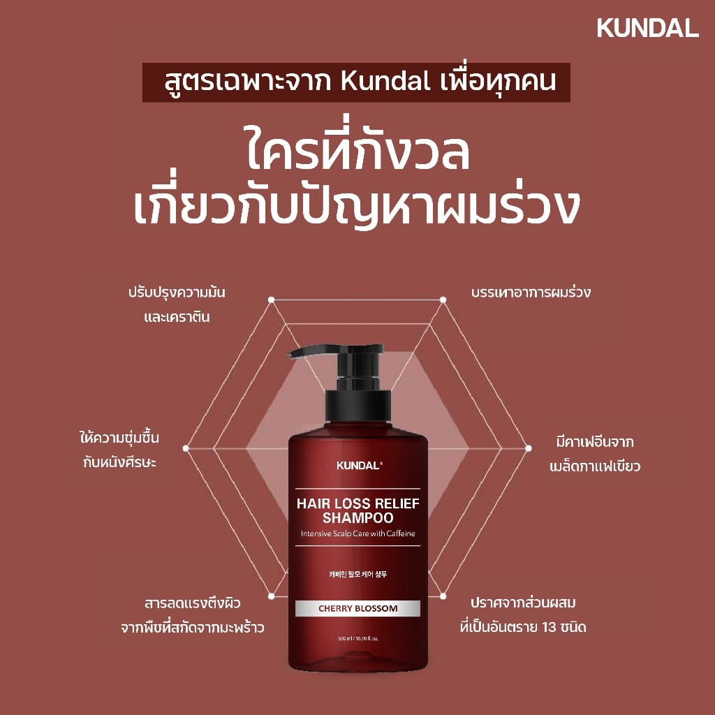 KUNDAL HAIR LOSS RELIEF SHAMPOO CHERRY BLOSSOM คุนดัล แฮร์ ลอส รีลีฟ แชมพู เชอร์รี บลอสซัม สูตรลดผมร่วง บำรุงรากผม 500มล รูปที่ 8