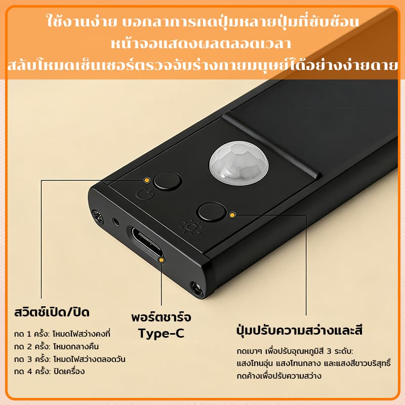 ไฟเซ็นเซอร์ 60/80/100 ซม ไฟติดตู้โชว์ ไฟเซ็นเซอร์ led ไร้สาย ไฟกลางคืน หรี่แสงได้ 3สี รูปที่ 7