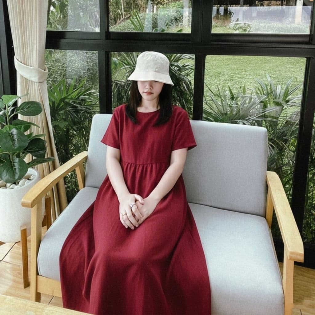 Empire waist dress : เดรสผ้าฝ้ายฟอกนุ่ม เชือกผูกปรับเข้ารูป มีกระเป๋าล้วง รูปที่ 7