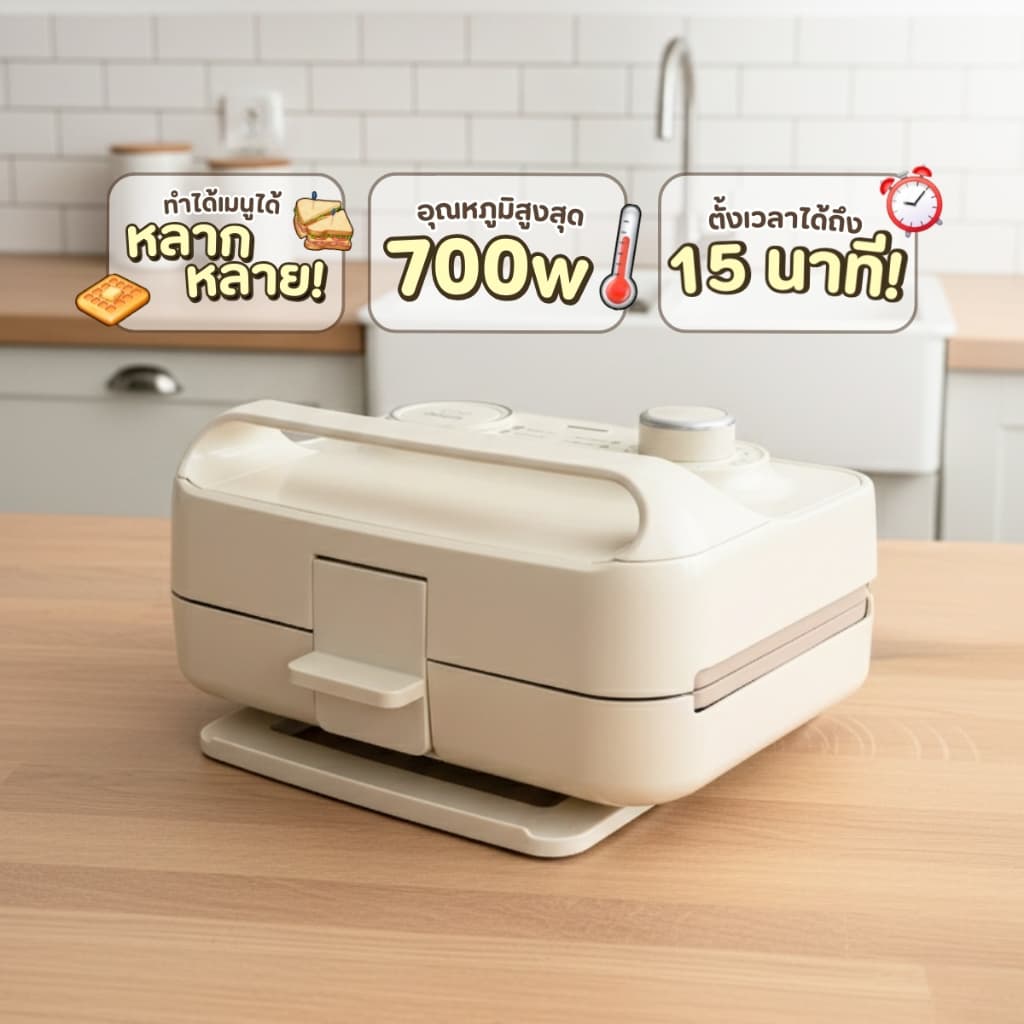 เครื่องทำแซนวิช แบบตั้งเวลาได้ Sheepola ประกัน1ปี เปลี่ยนถาดได้6แบบ เคลือบเทปล่อน วาฟเฟิล สเต็ก ไทยากิ ที่ปิ้งขนมปัง รูปที่ 3