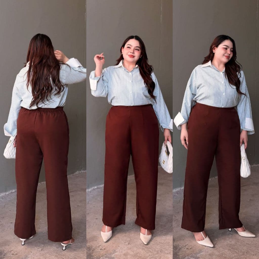 Moonpants กางเกงผ้าทำงานเอวสูงไร้ขอบสาวอวบ*ทรงสวยผ้าพรีเมี่ยม ใส่ออกงานได้ มีซิปข้าง* - รหัส0001 รูปที่ 5