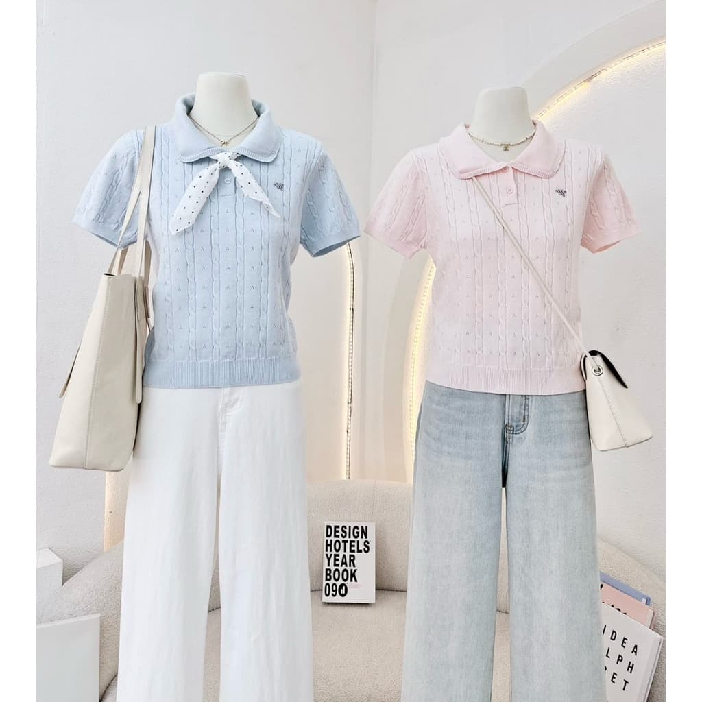 WA YA เสื้อไหมพรมคอปกโปโล รูปที่ 5