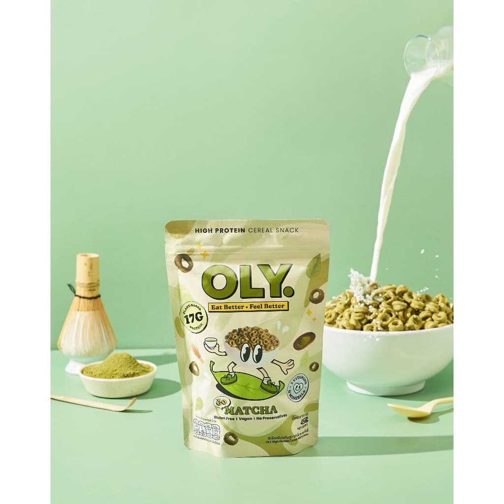 OLY. Go Matcha Plant Based High Protein Cereal 45g โอลี่ ซีเรียลโปรตีนสูง รสมัทฉะ 45g รูปที่ 2