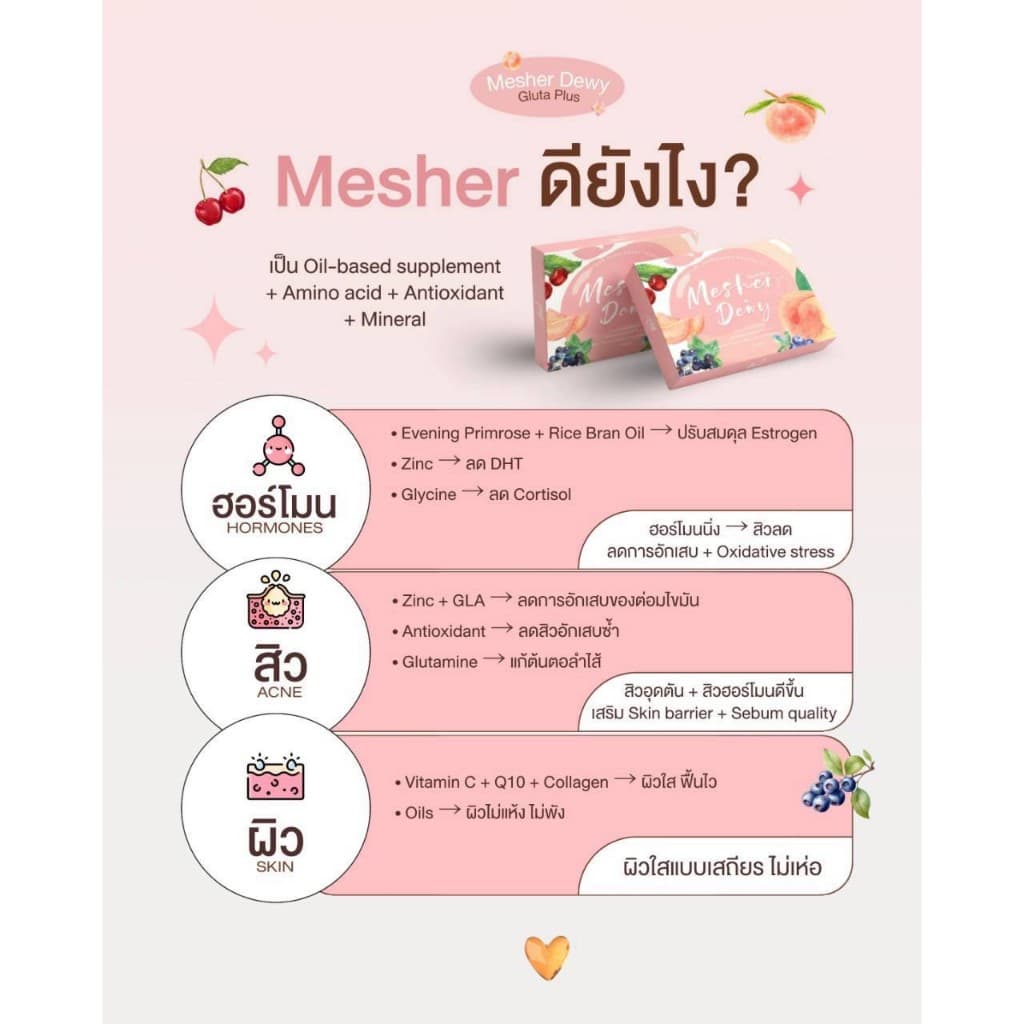 ของแท้ MESHER dewy gluta plus วิตามิน ลดสิว ลดรอย ผิวกระจ่างใส ฟอร์มออยล์ มีเชอร์ รูปที่ 3
