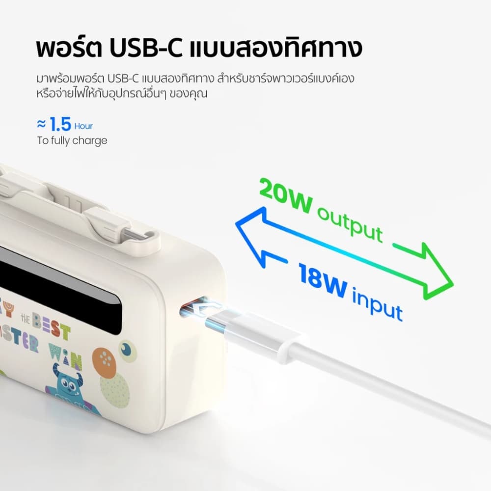PowerBank Disney ลิขสิทธิ์แท้ 5000mAh 3-in-1 Veger รุ่น ALP05-10PD PD20W Type C & IP มอก. รูปที่ 4