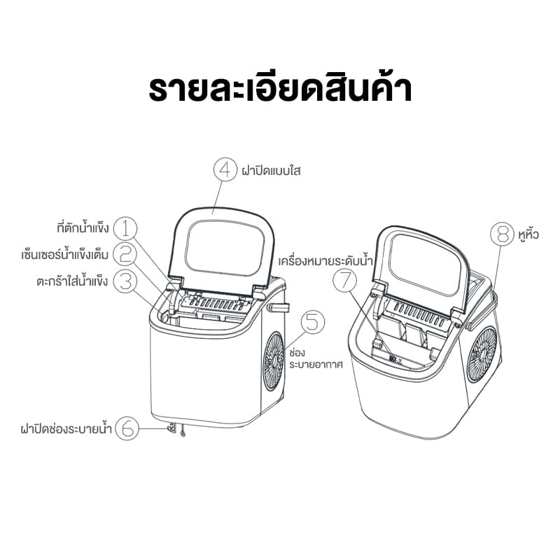 Marshal เครื่องผลิตน้ำแข็ง อัตโนมัติ ขนาดพกพา สำหรับบ้าน ร้านกาแฟ Ice Machine มีหูหิ้ว ดีไซน์มินิมอล รูปที่ 8