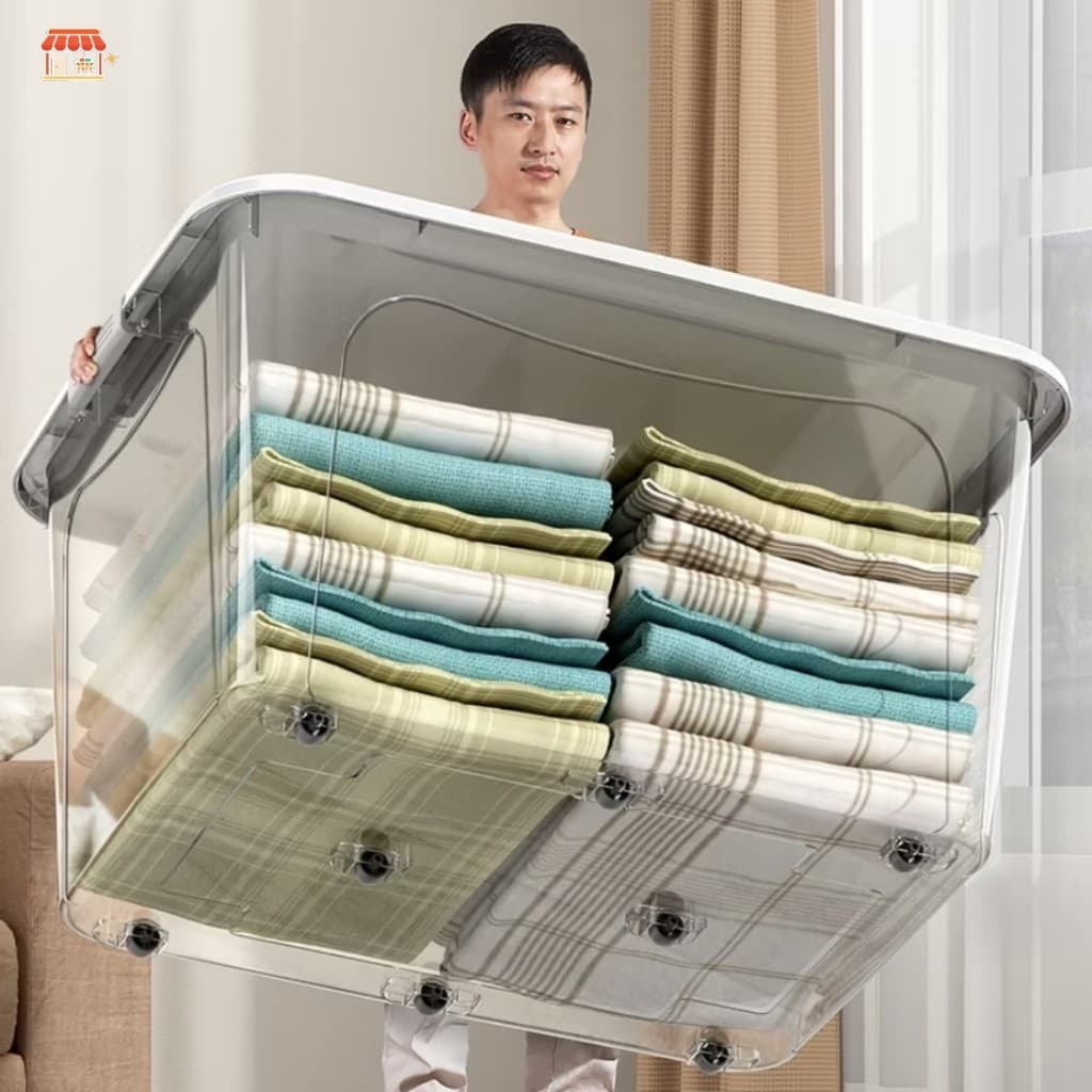 FORYO กล่องเก็บของ กล่องพลาสติก กล่องเก็บเสื้อผ้า หนา กันน้ำ กันฝุ่น ล้อ อัปเกรด | ขายส่งทันที รูปที่ 1