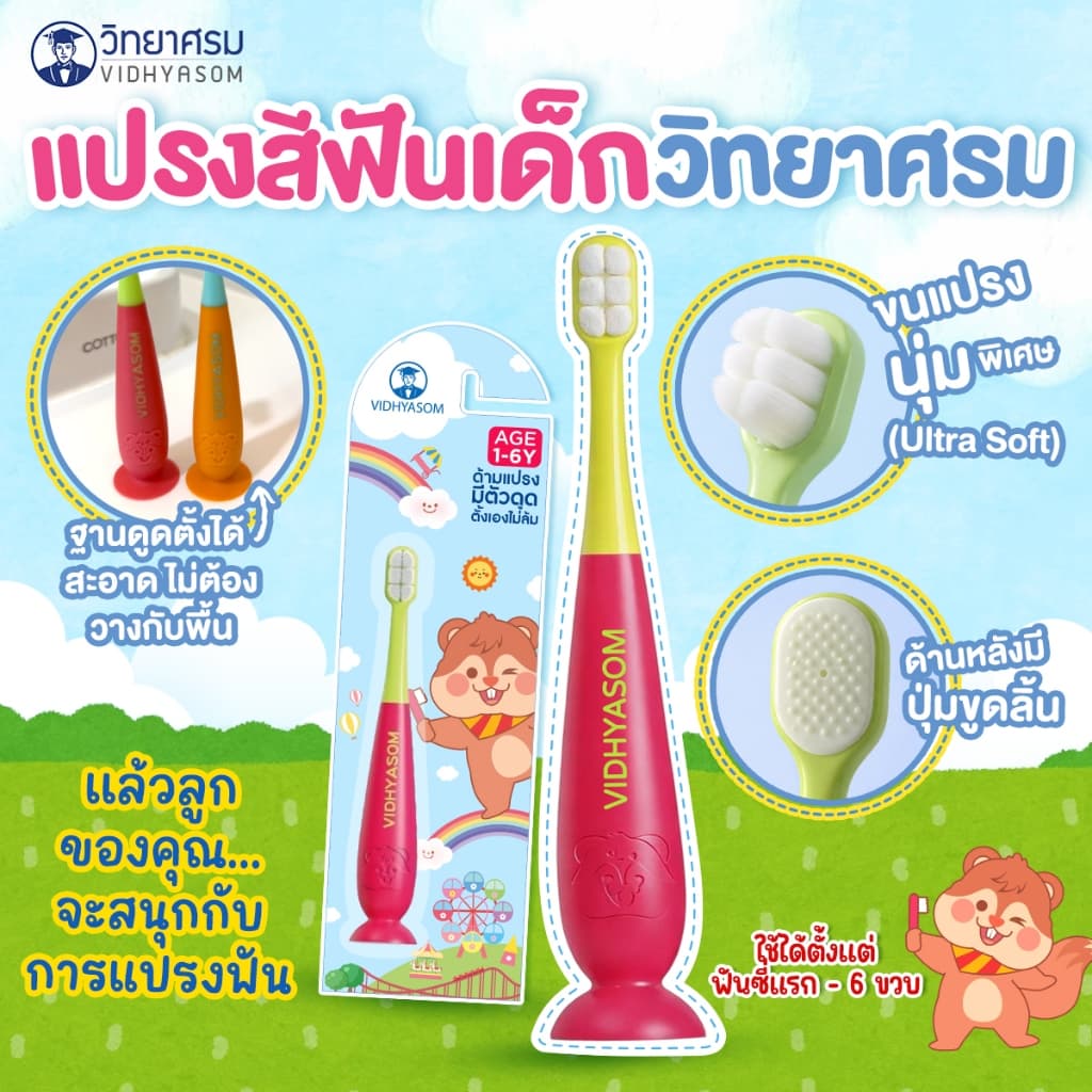 ส่งด่วนทันทีตัดรอบ5โมงแปรงสีฟันเด็ก ฐานดูดตั้งได้ ไม่ต้องวางพื้น ขนนุ่มพิเศษ ฟันซี่แรก 6เดือน-6ขวบ วิทยาศรม รูปที่ 3