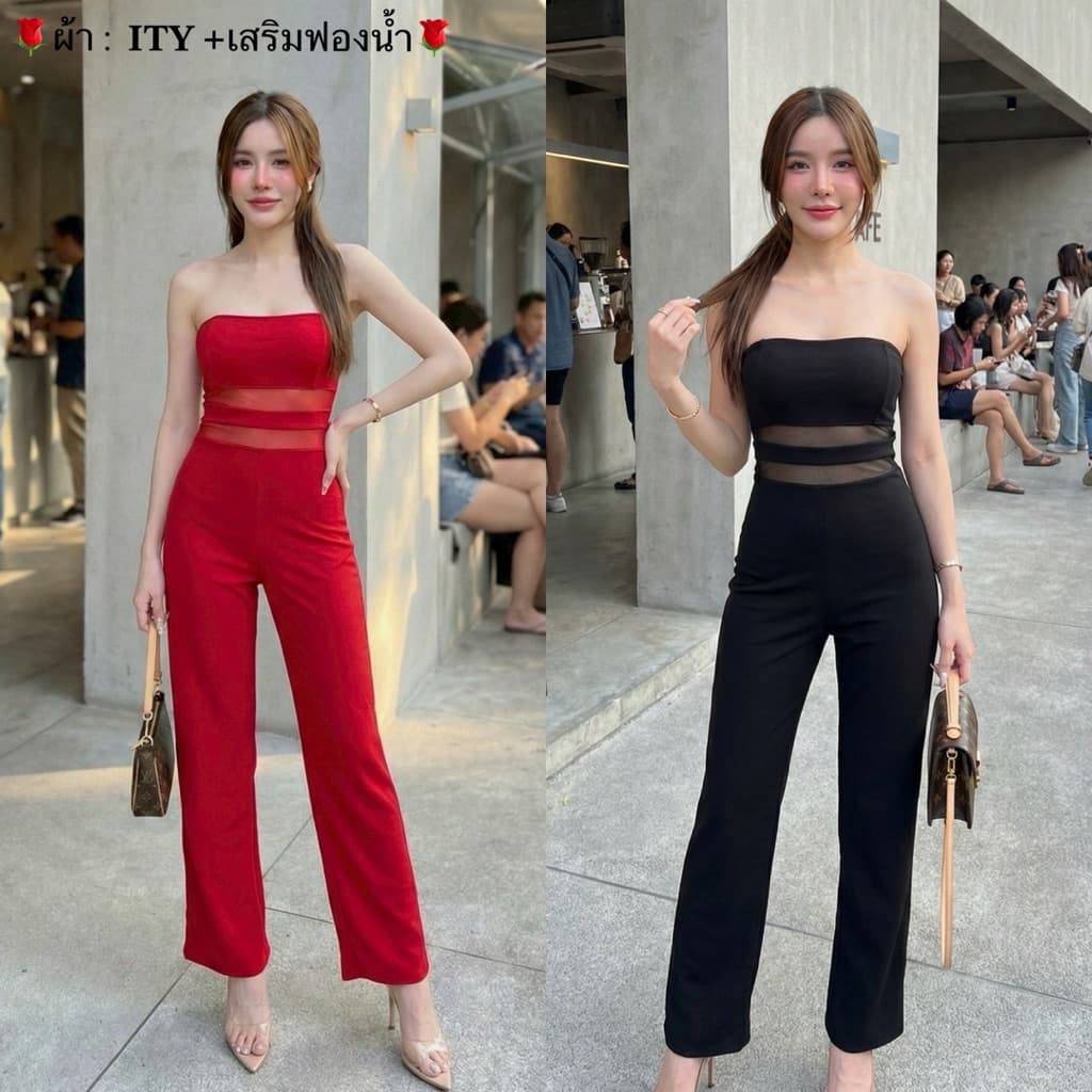 จั๊มสูทขายาว เกาะอกซีทรูเอว เสริมฟองน้ำในตัว ทรงกระบอกใส่แล้วหุ่นสับ เป๊ะมาก ดูแพงชุดออกงาน เซ็กซี่ไฮโซ รูปที่ 3